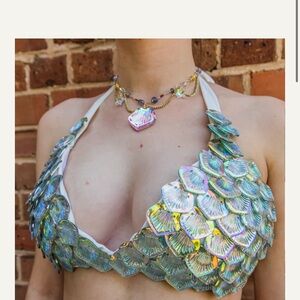 Iridescent Finfolk white pearlescent mythic scale mermaid top